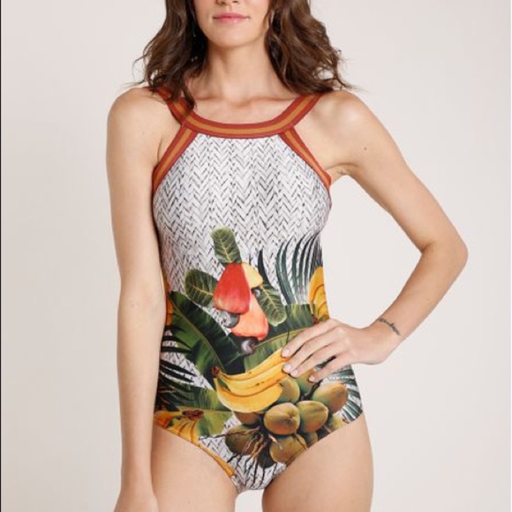 Brazilian Tropical White Colorful Swim Bodysuit